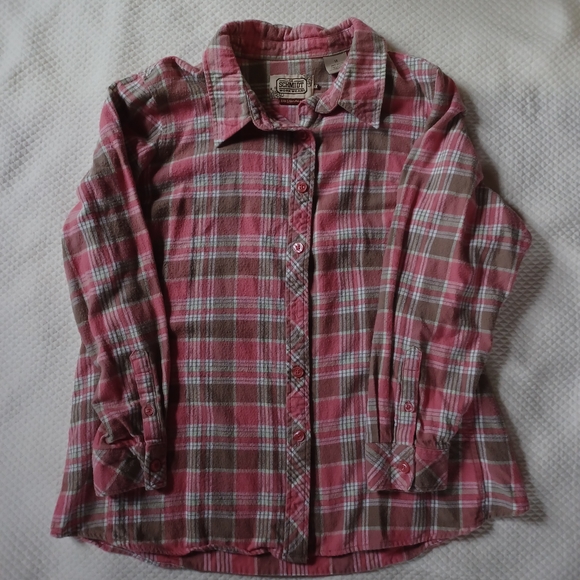 Schmidt Pink Plaid Flannel Button-Up Shirt Size 1x. Missing A Button. - Picture 3 of 4